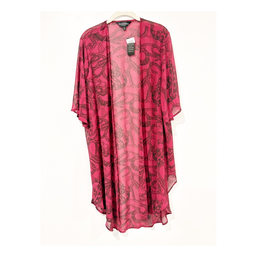 Torrid Nightfall Womens Red Black Snake Print Sheer Kimono Wrap Open Front